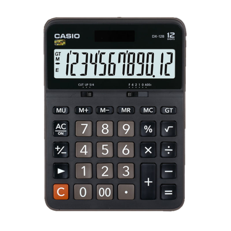 Calculatrice de bureau CASIO DX-12B – 12 chiffres – Solaire & Pile – Noir / Blanc (DX-12B)