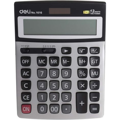 Calculatrice de bureau Deli 1616 - Gris Noir