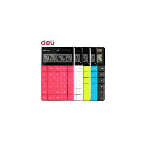 Calculatrice de bureau Deli E1589 programmeur universel à 12 chiffres, double alimentation, style tendance, fournitures scolaires et d'affaires coloris au choix